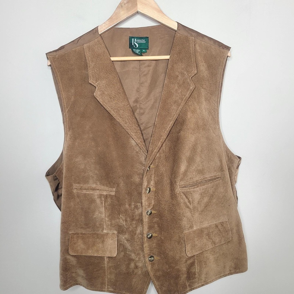 Vintage Hammacher Schlemmer Suede Vest XL Brown Leather Rugged Ranch Western